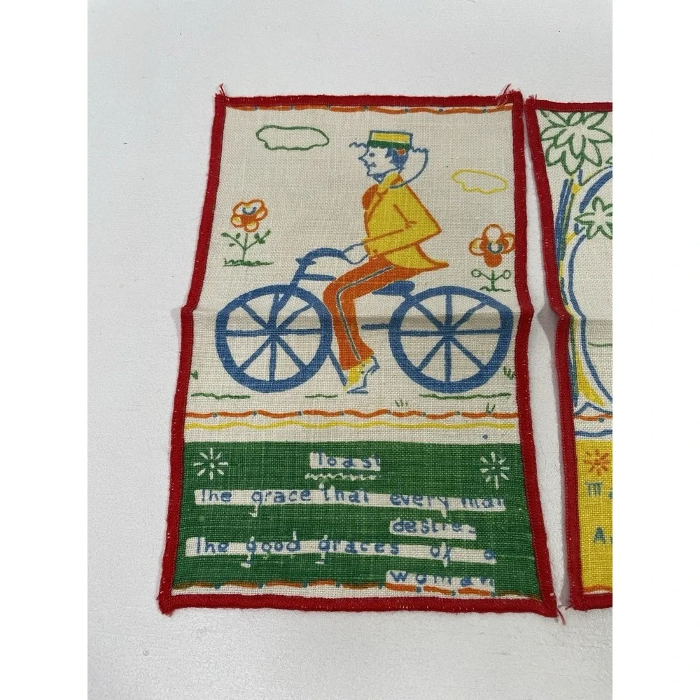 Vintage Tony Sarg Linen Toasting Cocktail Napkins Tea Towels Set Of 2